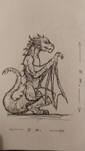 Croquis de dragon vu de côté.